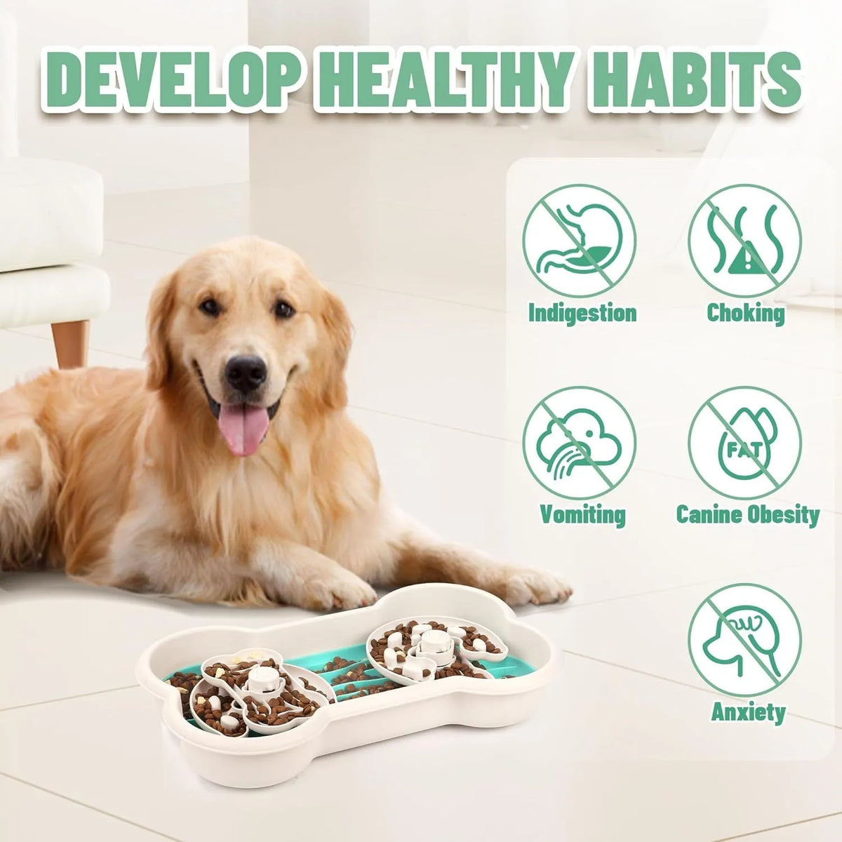 Large green dog slow feeder bowl with three-tier puzzle design and suction cup base for large breeds.