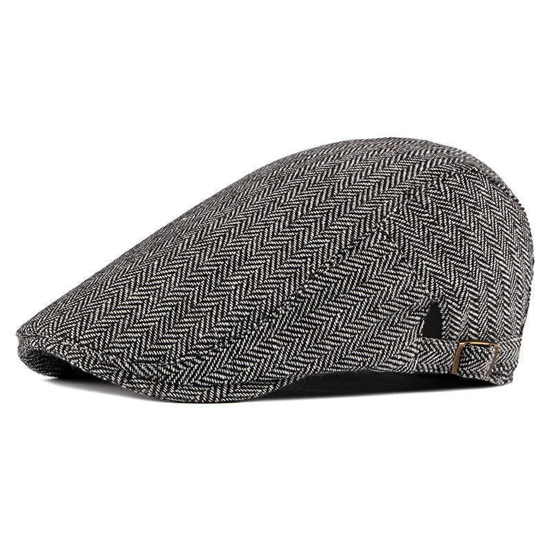 Autumn winter unisex herringbone beret cap adjustable 55-60cm shown in black
