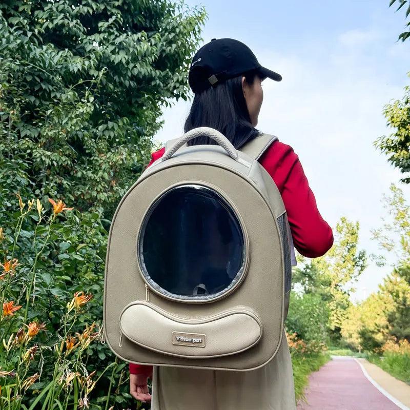 Breathable space capsule pet carrier backpack in polyester, large capacity pet bag in blue, red, khaki or green