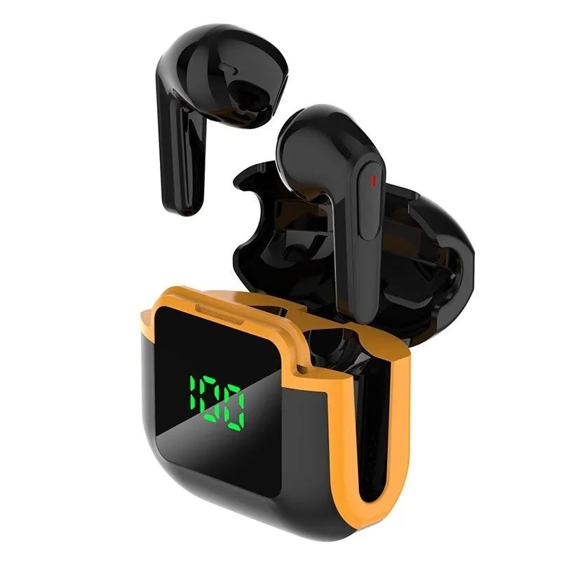 Pro90 Black wireless binaural Bluetooth headset with smart digital display, noise reduction and plastic earplug body