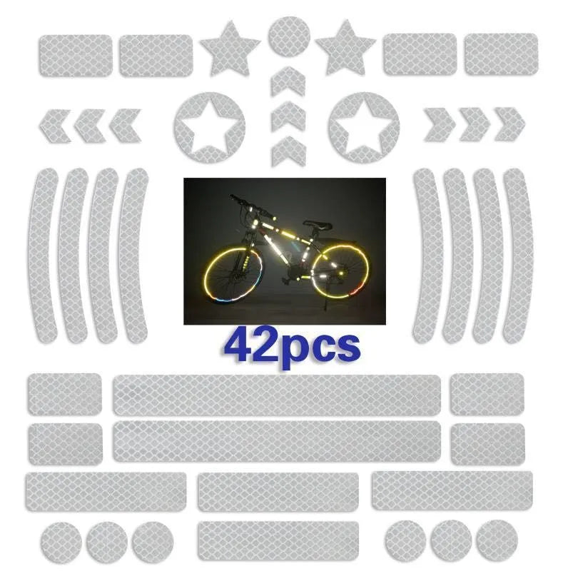 Sheet of bicycle reflective safety tape with a geometric grid pattern in one of four colour options.