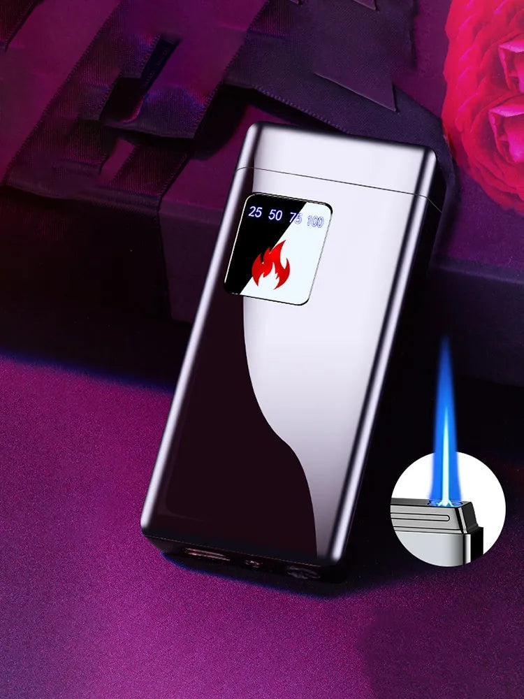 Touch-screen charging electronic lighter with alloy body and adjustable flame in Black Ice colour