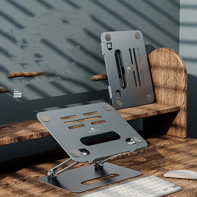 Aluminium alloy double-layer computer stand, 24.9cm x 22cm x 2.7cm, grey silver desktop riser with heat sink