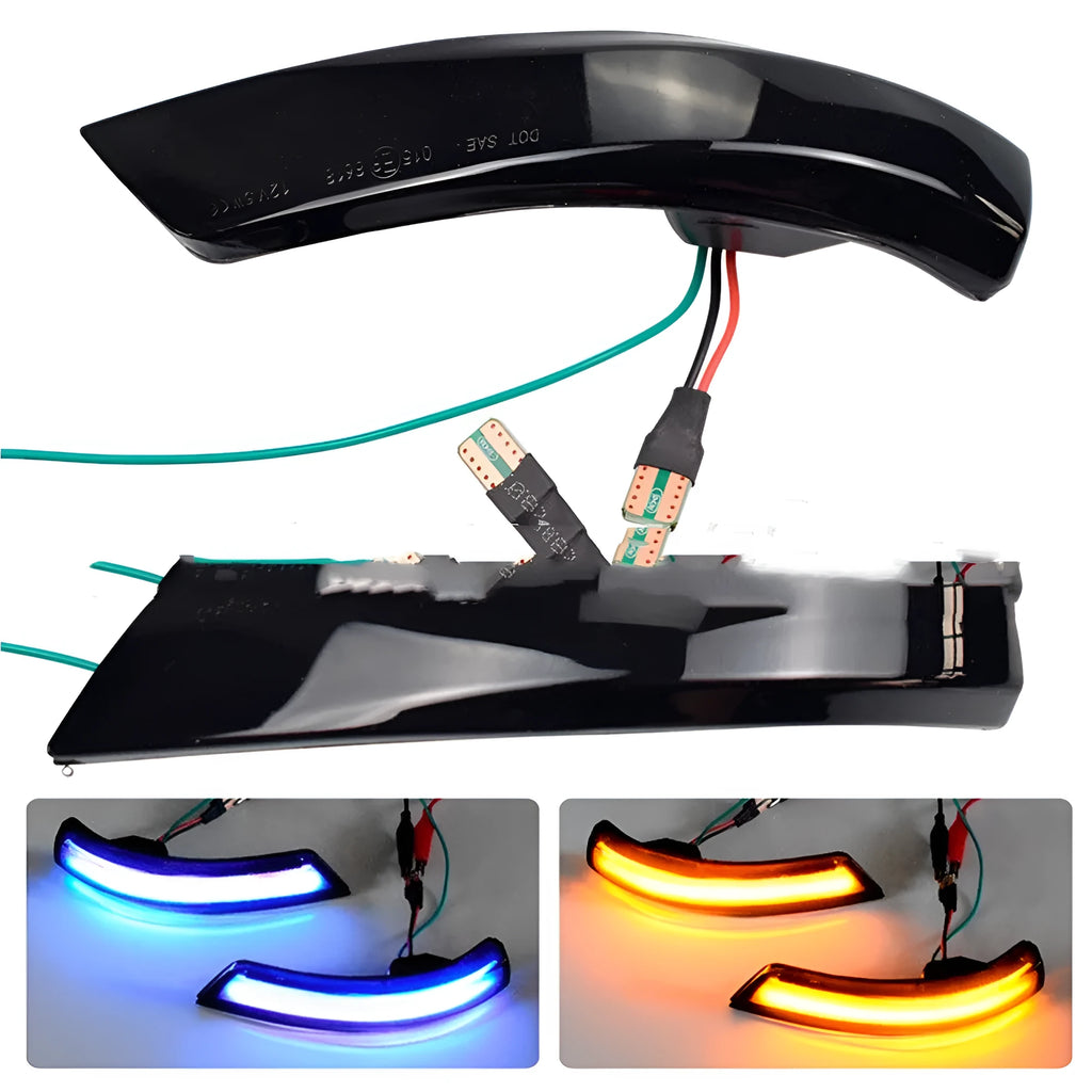 Ford Focus and Mondeo rearview mirror waterfall light in yellow and blue two-tone or solid yellow options