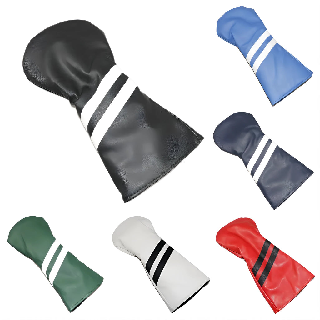 Golf club head cover with two oblique stripes in choice of six colours and three sizes