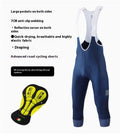 Black or navy blue seven-inch polyester cycling overalls with double pockets and included cushion pad, sizes XS to 3XL.