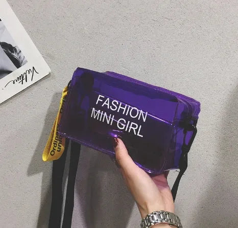 Transparent square jelly shoulder bag with adjustable strap in multiple colour options