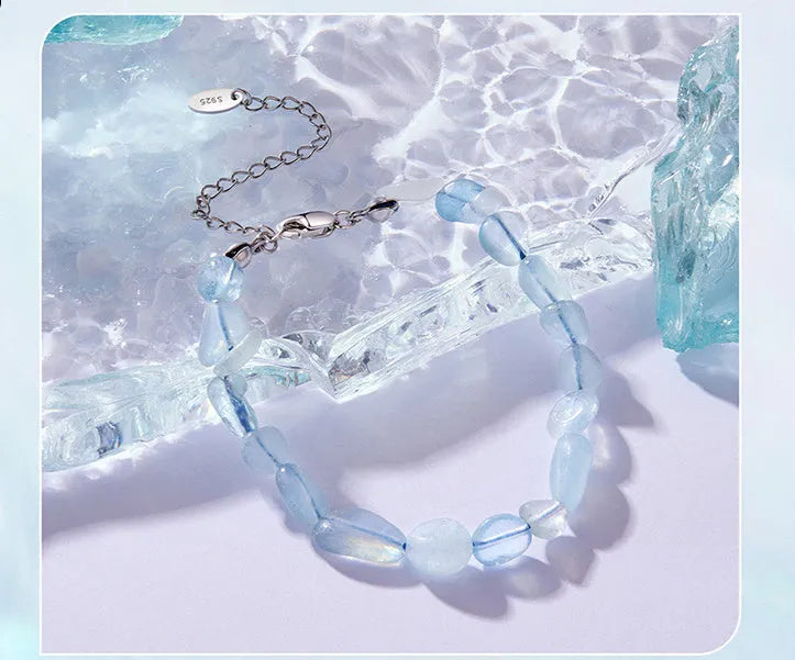 Blue crystal bracelet for women in silver with geometric ring shape, electroplated finish and BSB223 colour