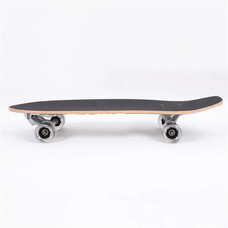 White wooden longboard skateboard with a 31-inch maple deck for street cruising.