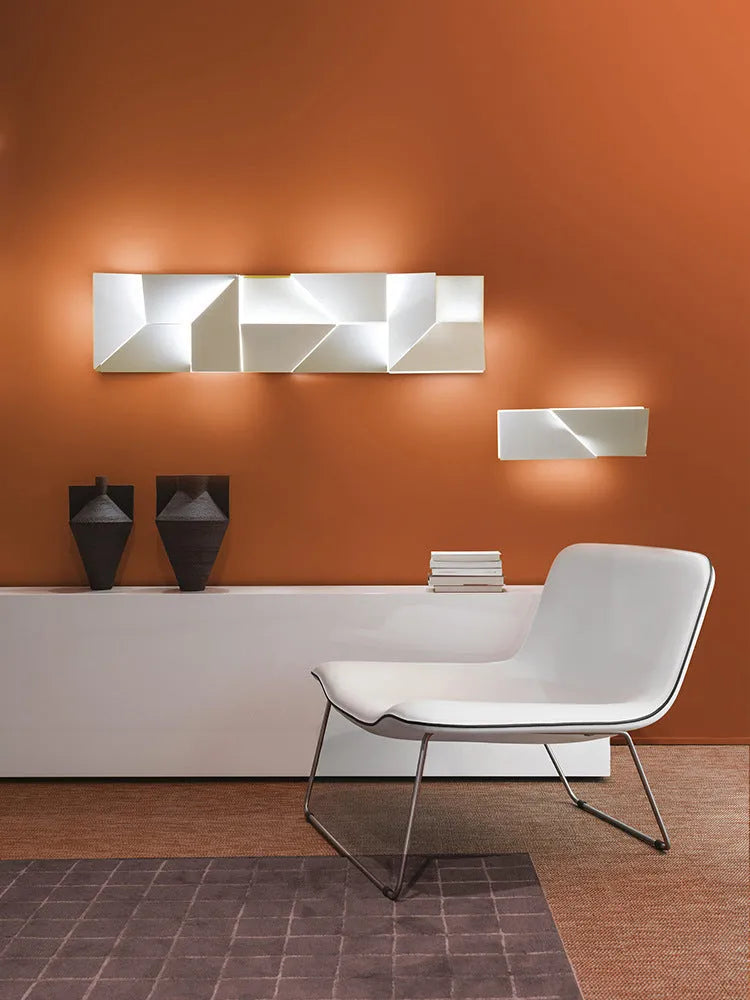 Minimalist matte white iron LED wall lamp with trichromatic dimming for sofa background