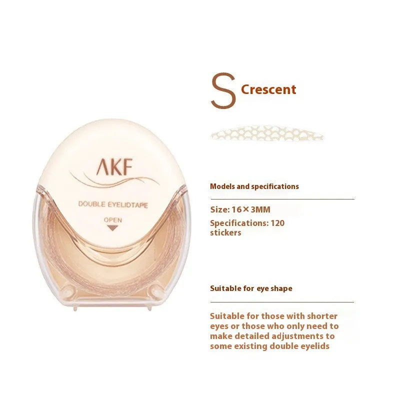 Invisible natural lace double eyelid stickers in Crescent S, M, and Olive M shapes, 120 per pack