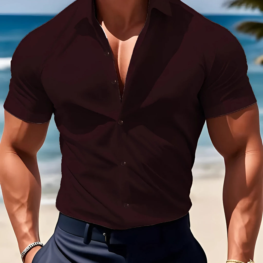 Men's short sleeve casual printed collar shirt in brown, available in sizes S to 5XL.
