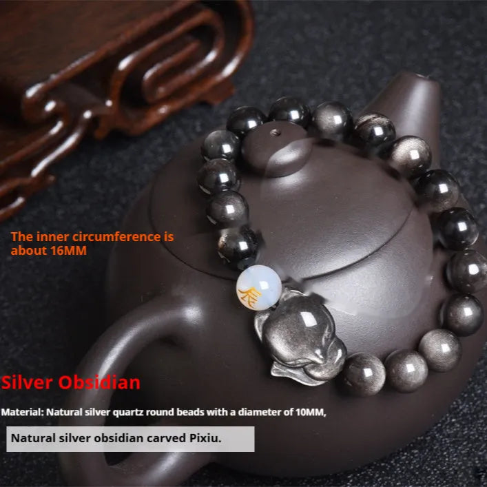 Obsidian national style bracelet with 10mm beads in three style variations