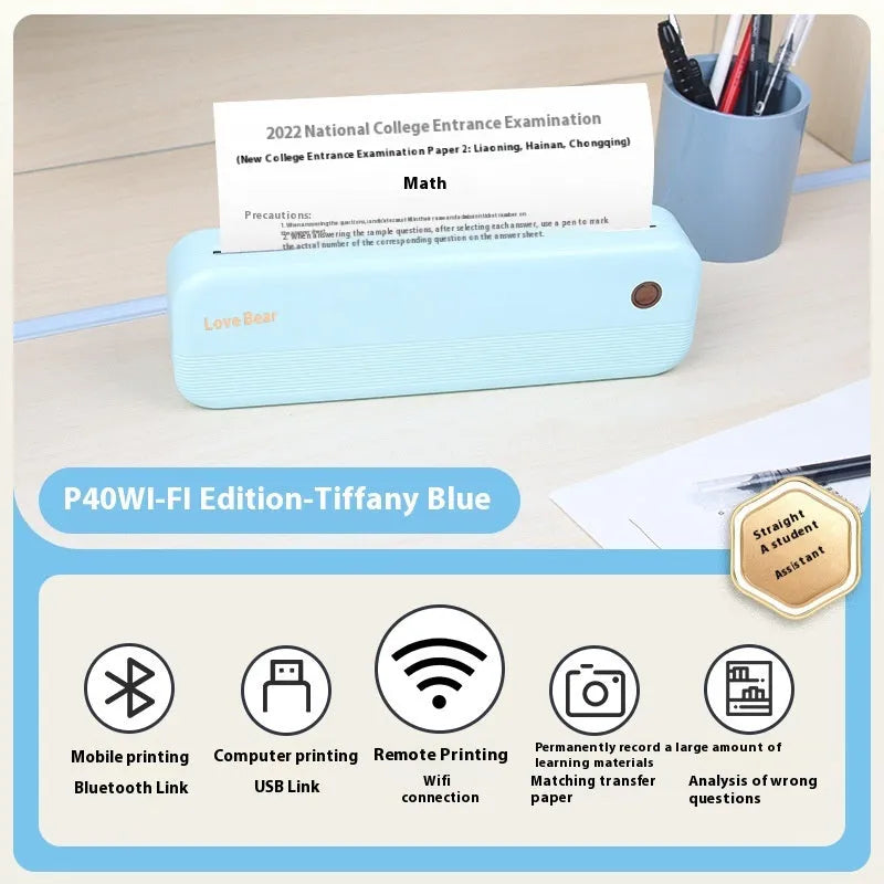 Ailixiong P40 mini thermal printer in Tiffany Blue colour with USB interface