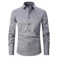 Men's long sleeve slim fit cardigan shirt in solid colour, stretch polyester blend, sizes 38-48