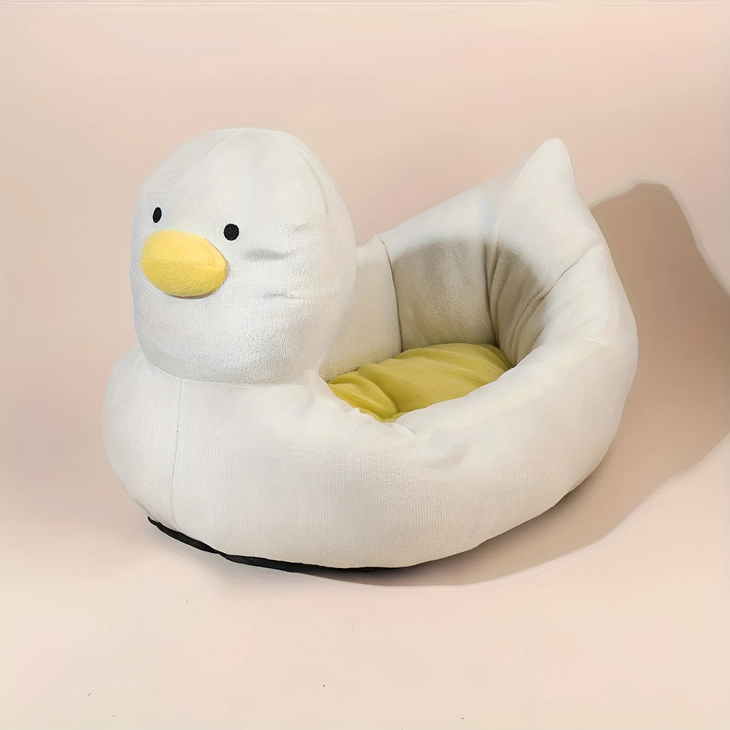 Blue duck shape fluffy pet bed for small dogs and cats with raised edges
