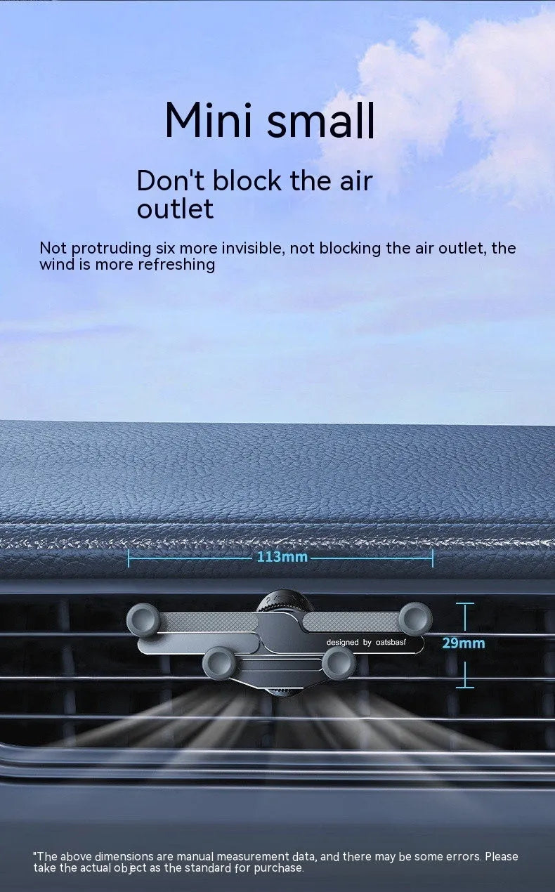Aluminium alloy car phone holder mounted on vehicle air vent in black colour option