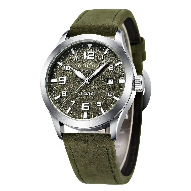Men's automatic mechanical watch with black shell and business retro design showing 12mm thickness