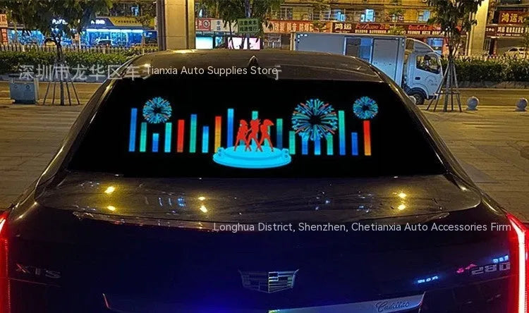 Car interior voice control rhythm lamp with long electroluminescent panel displaying a themed light pattern.