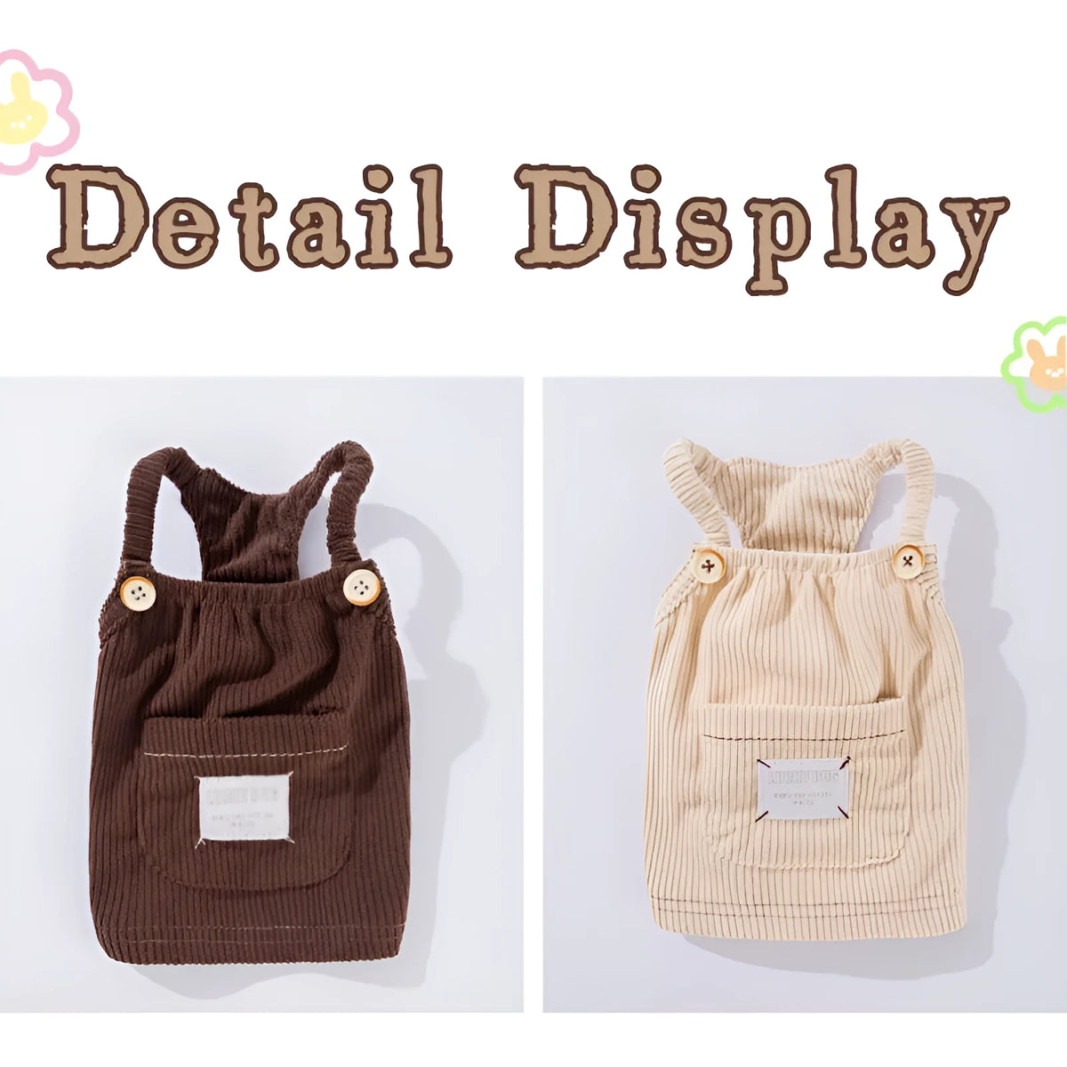 Corduroy dog vest with Sherpa collar for small dogs and cats, solid-colour overall design, brown or white