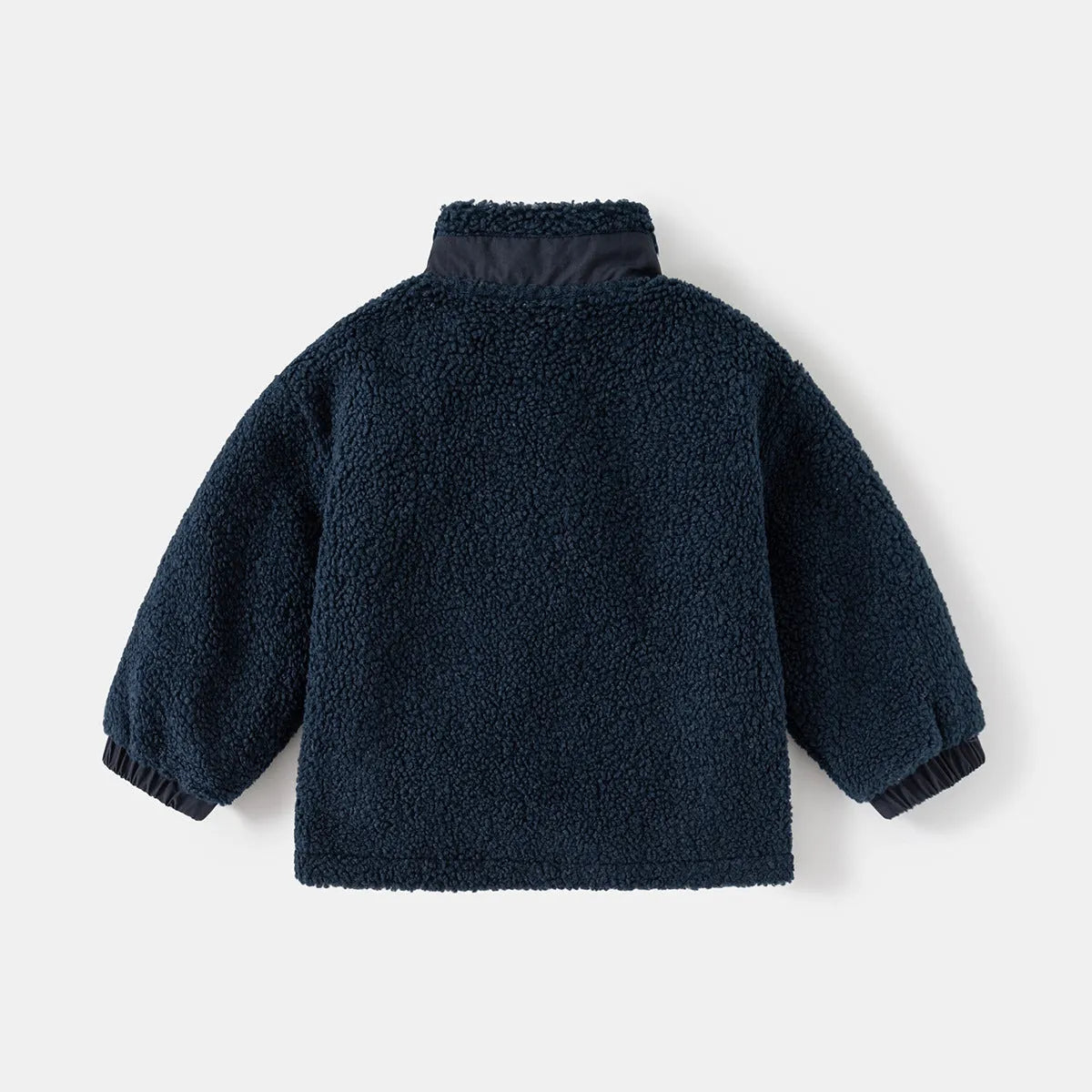 Boys' thickening fleece coat with stand collar and zip in navy blue or army green, sizes 90cm to 130cm
