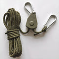 Tent guy rope with pulley adjuster, 4mm nylon cord, 4M or 5M, Army Green or Coffee.