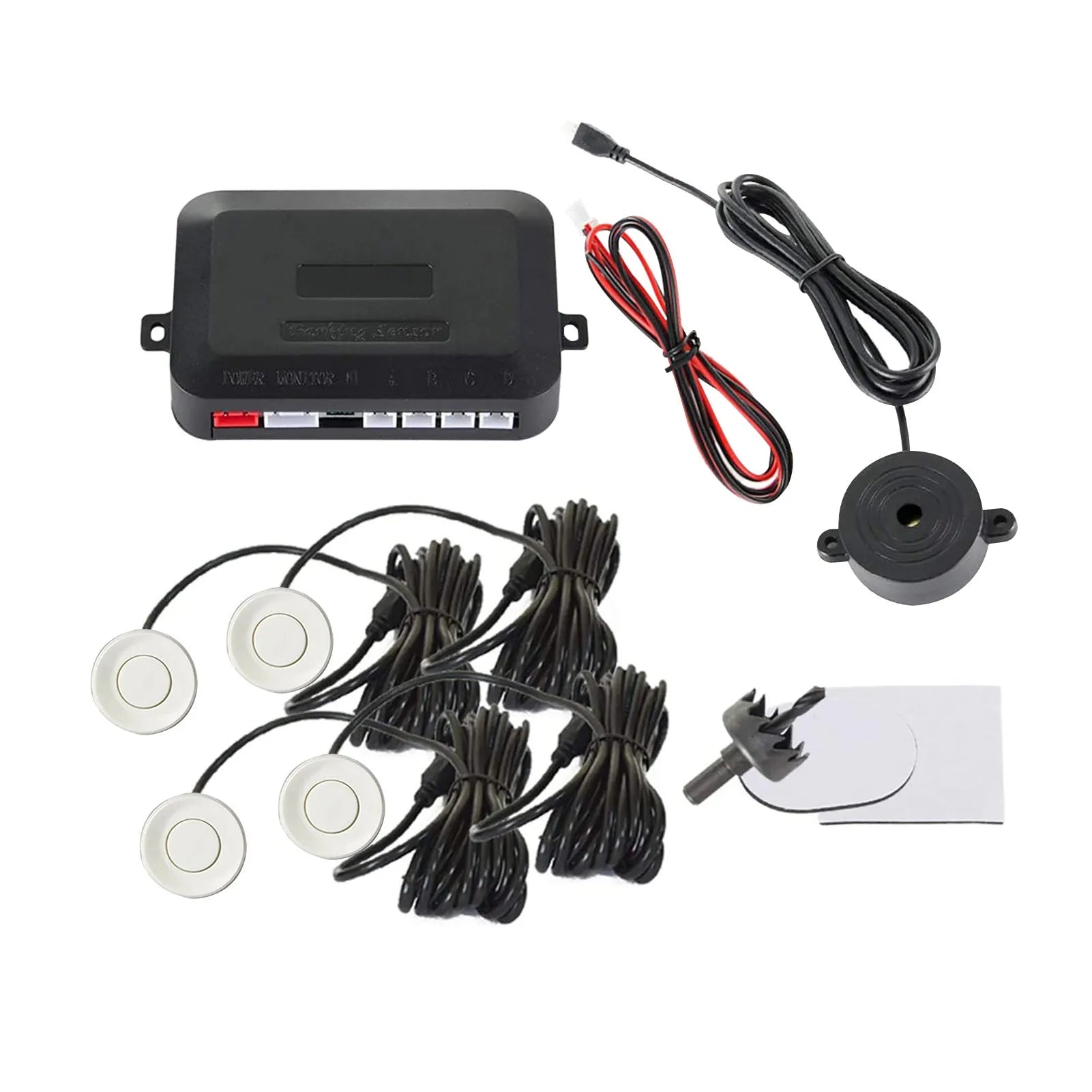 4-probe car reversing radar parking sensor system with buzzer alert and installation components