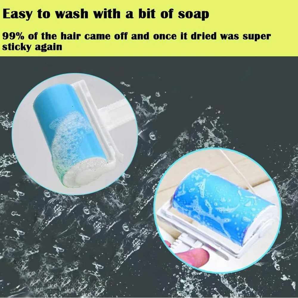 Blue washable reusable lint roller with protective cover for removing pet hair