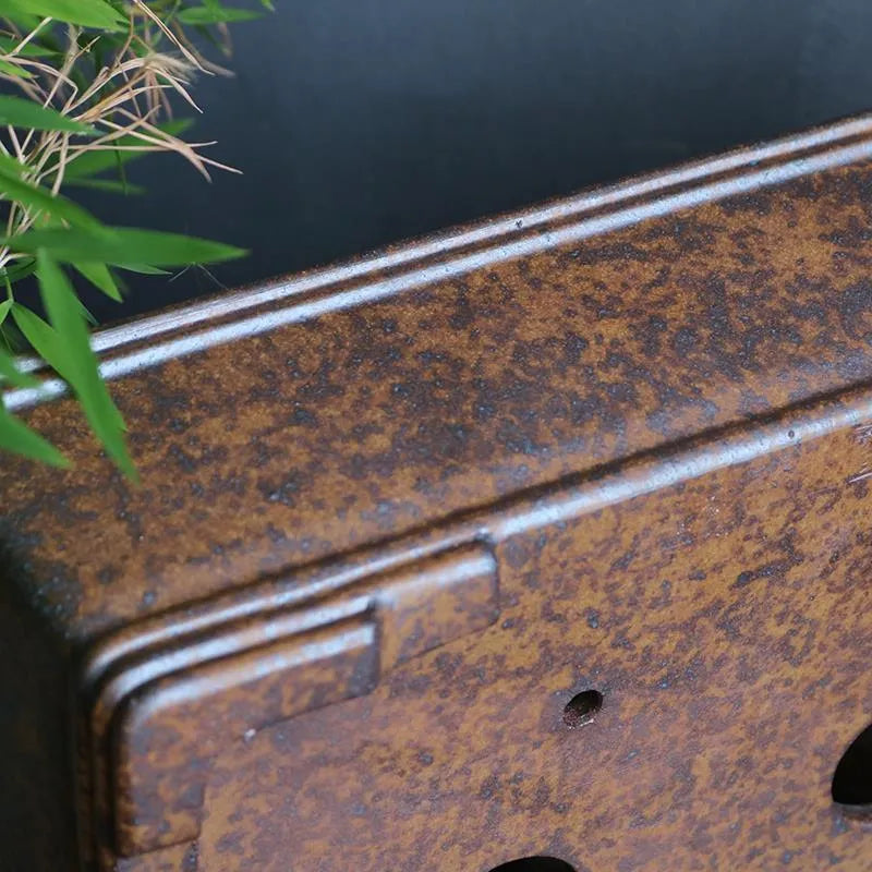 Purple sand rectangular bonsai pot with firewood burning pattern for pine and cypress plants