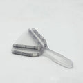 Red telescopic can opener and bottle opener multi-tool with adjustable handle on a white background.