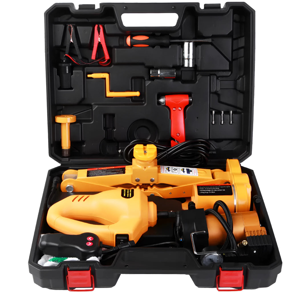 Yellow steel car electric jack set with electric wrench for vehicle tyre changes