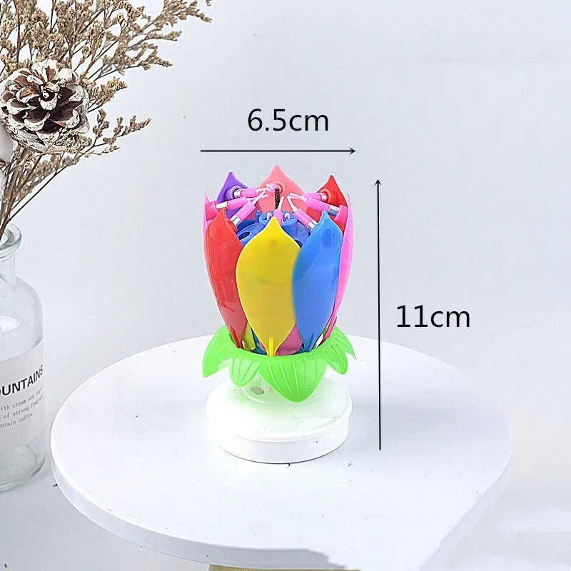 Lotus music birthday candle rotating flower cake candle in pink or blue