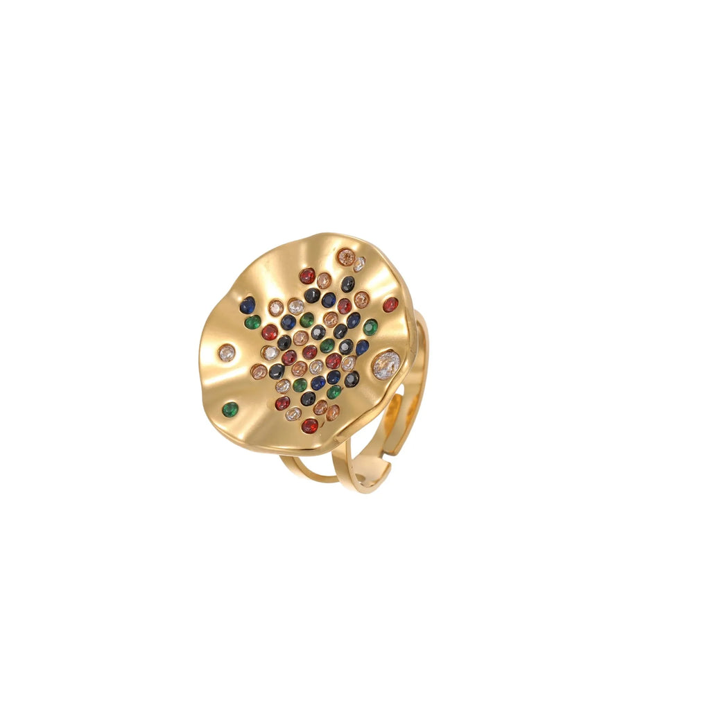 Titanium steel open mouth ring with pleated inlaid geometry design