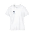 White loose short sleeve round neck T-shirt, straight leisure fit, polyester printed top for men and women.
