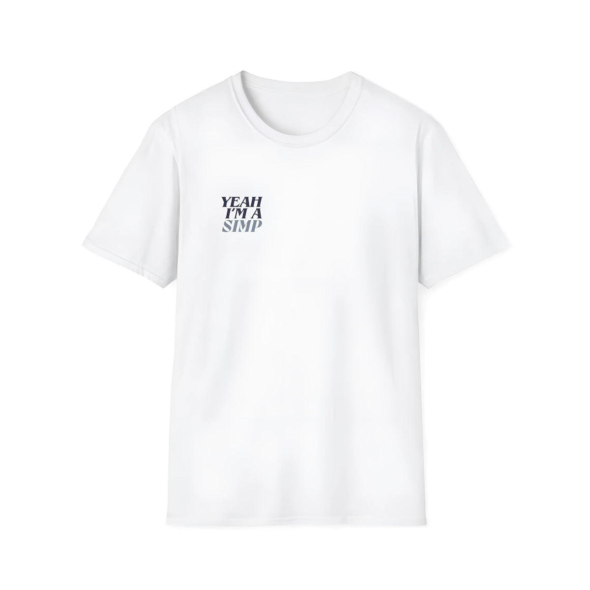 White loose short sleeve round neck T-shirt, straight leisure fit, polyester printed top for men and women.