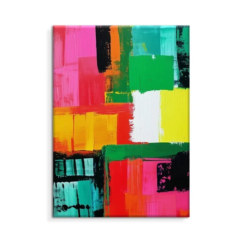 Hand painted abstract oil painting on canvas, colourful vertical wall art, no frame