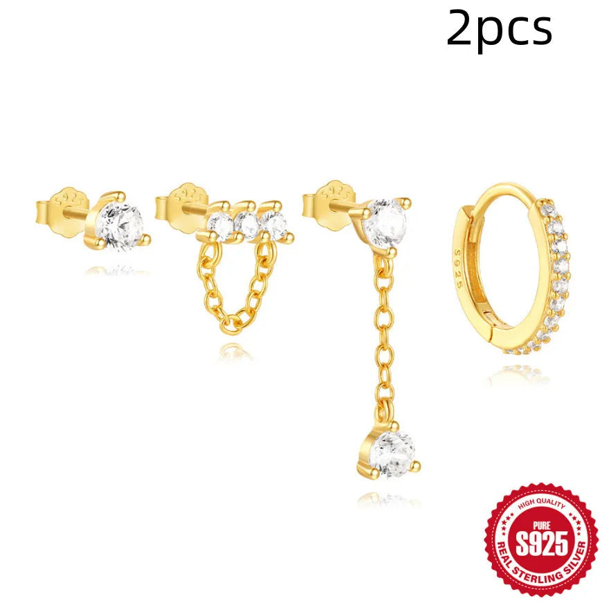 S925 sterling silver clover petal earrings with electroplated gold finish and geometric design