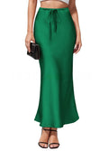 Asymmetric high-waisted acetate satin skirt in a solid colour with irregular stitching detail