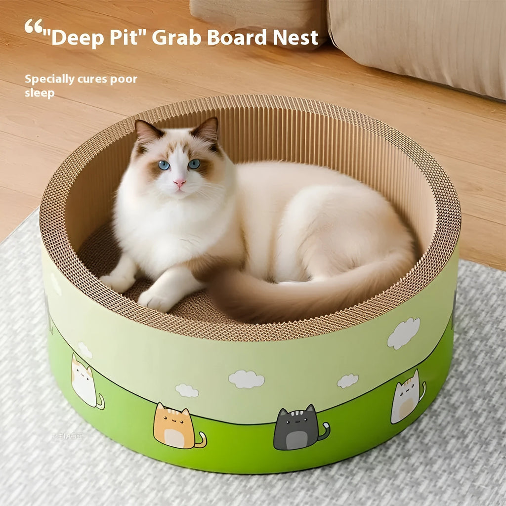 Round and oval corrugated paper cat scratch boards with deepening pit design in sizes from 45cm to 55cm