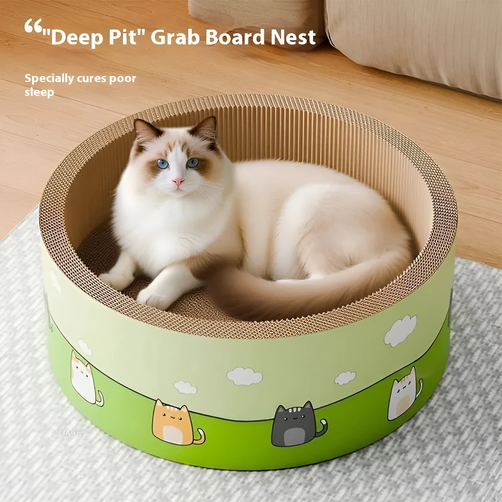 Round and oval corrugated paper cat scratch boards with deepening pit design in sizes from 45cm to 55cm