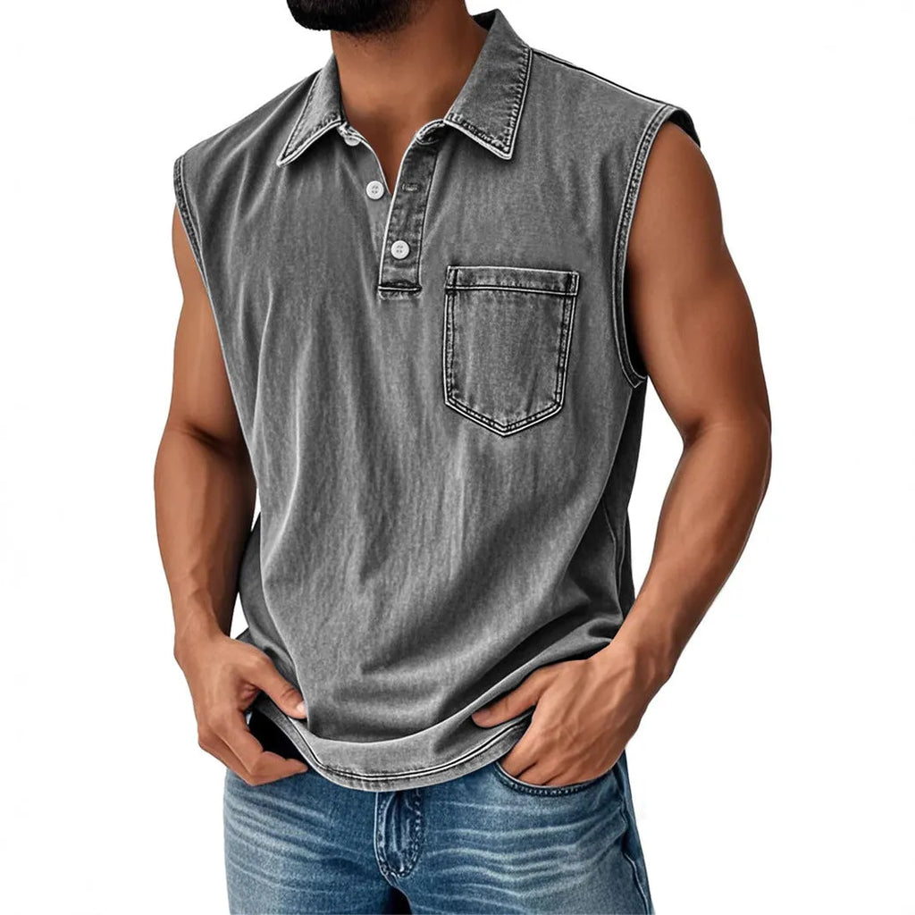 Men's 3D digitally printed polo shirt in loose fit with button front and short sleeves