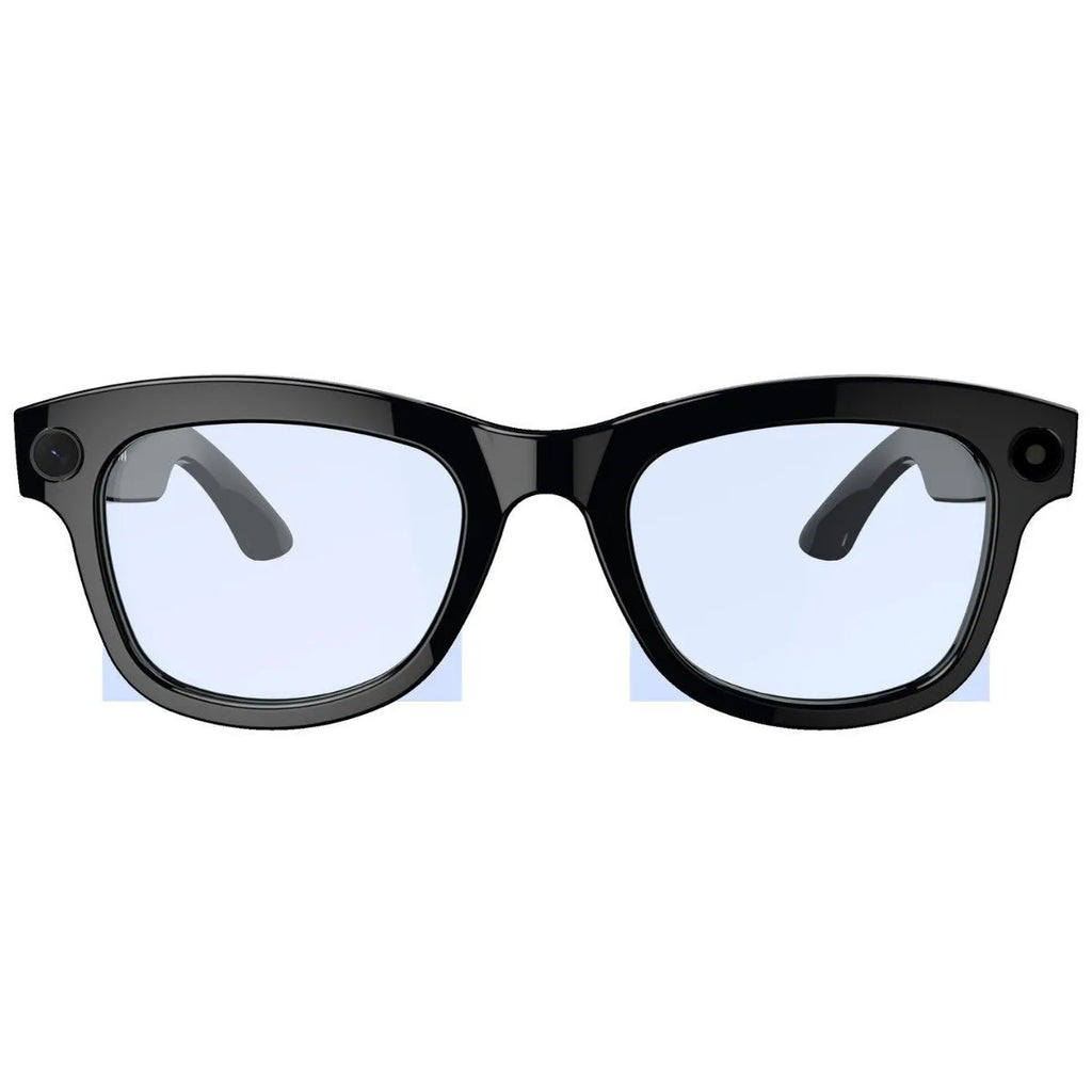 Black and transparent lens smart glasses with built-in camera for AI translation and video recording