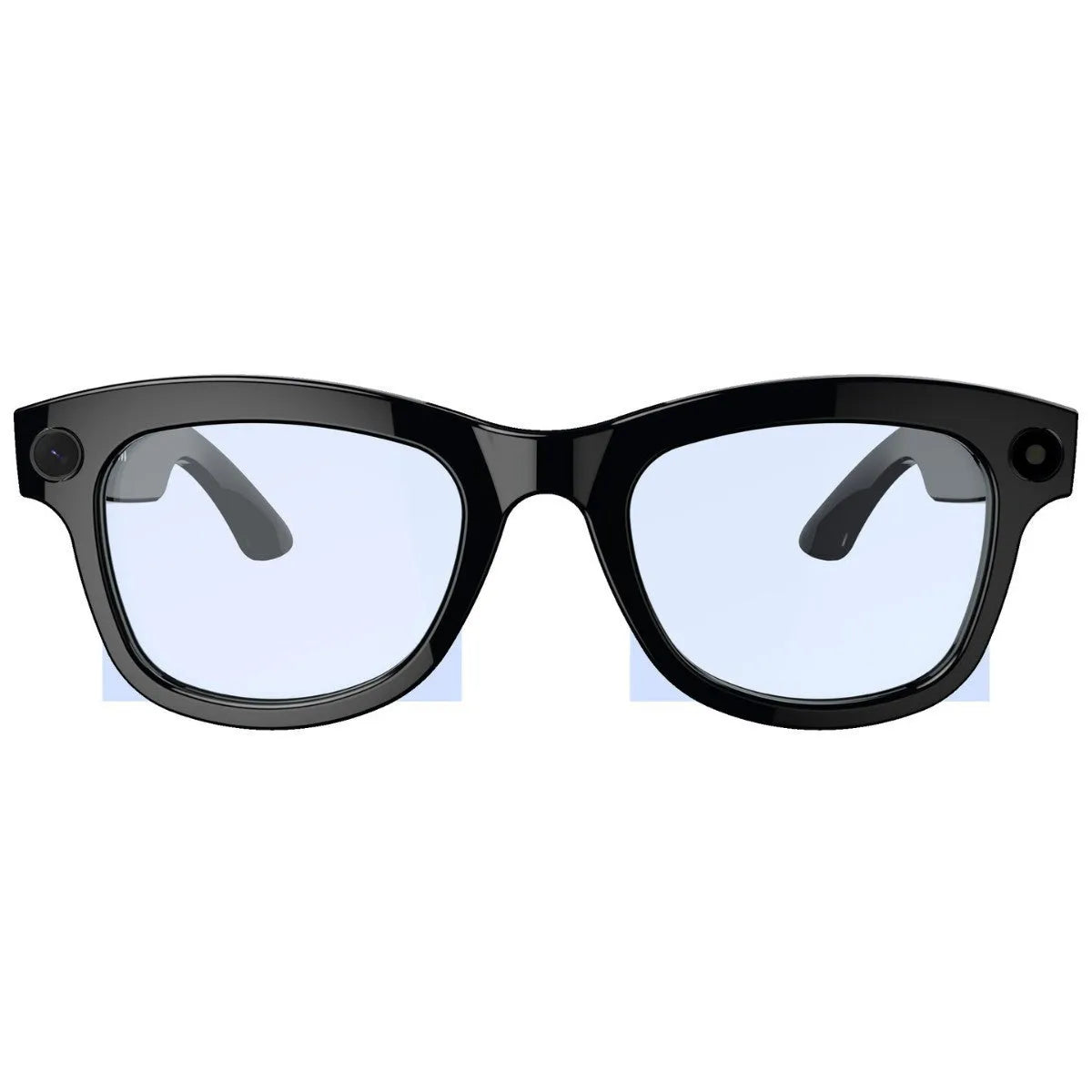 Black and transparent lens smart glasses with built-in camera for AI translation and video recording