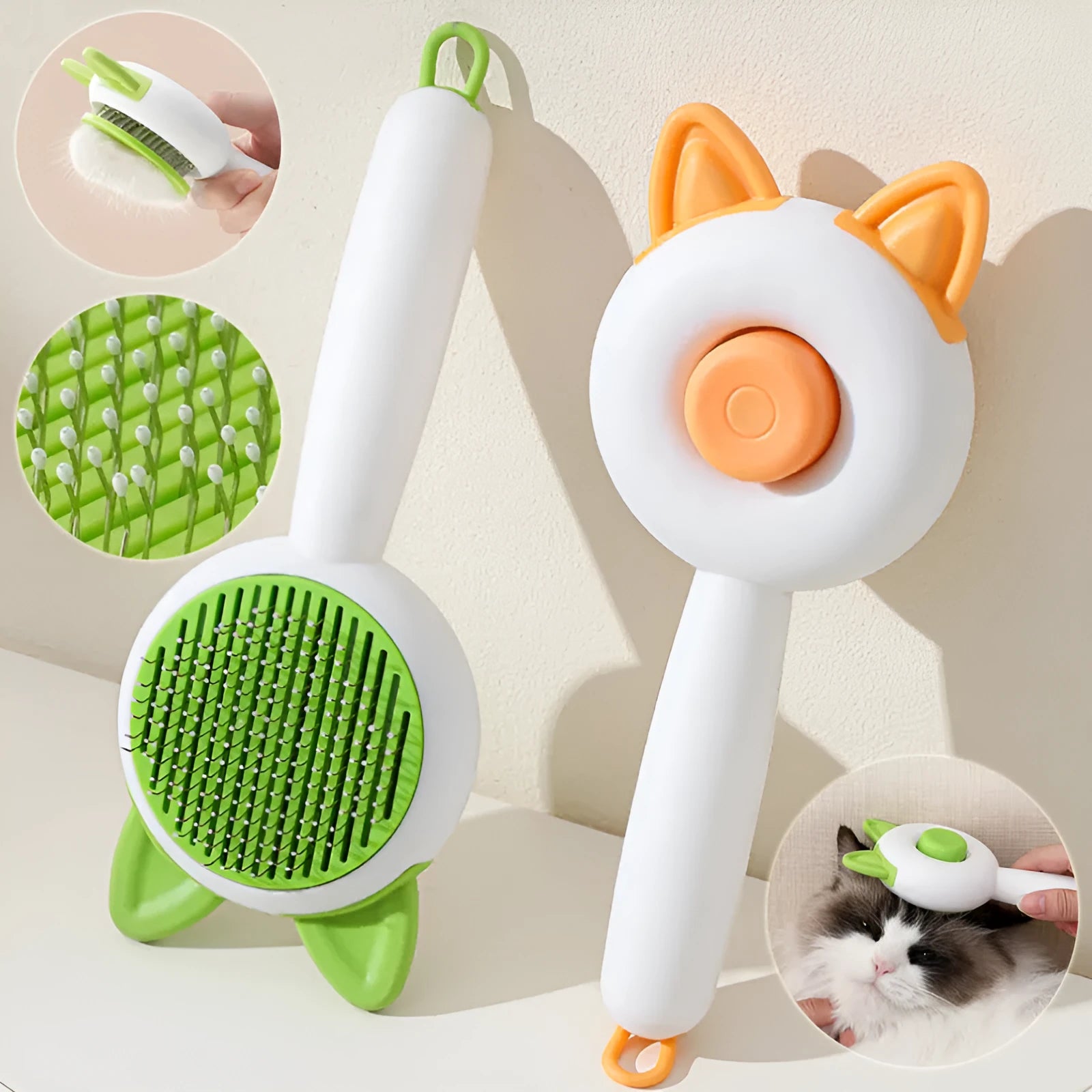 Greenish white self-cleaning pet grooming comb with stainless steel teeth for cats and dogs