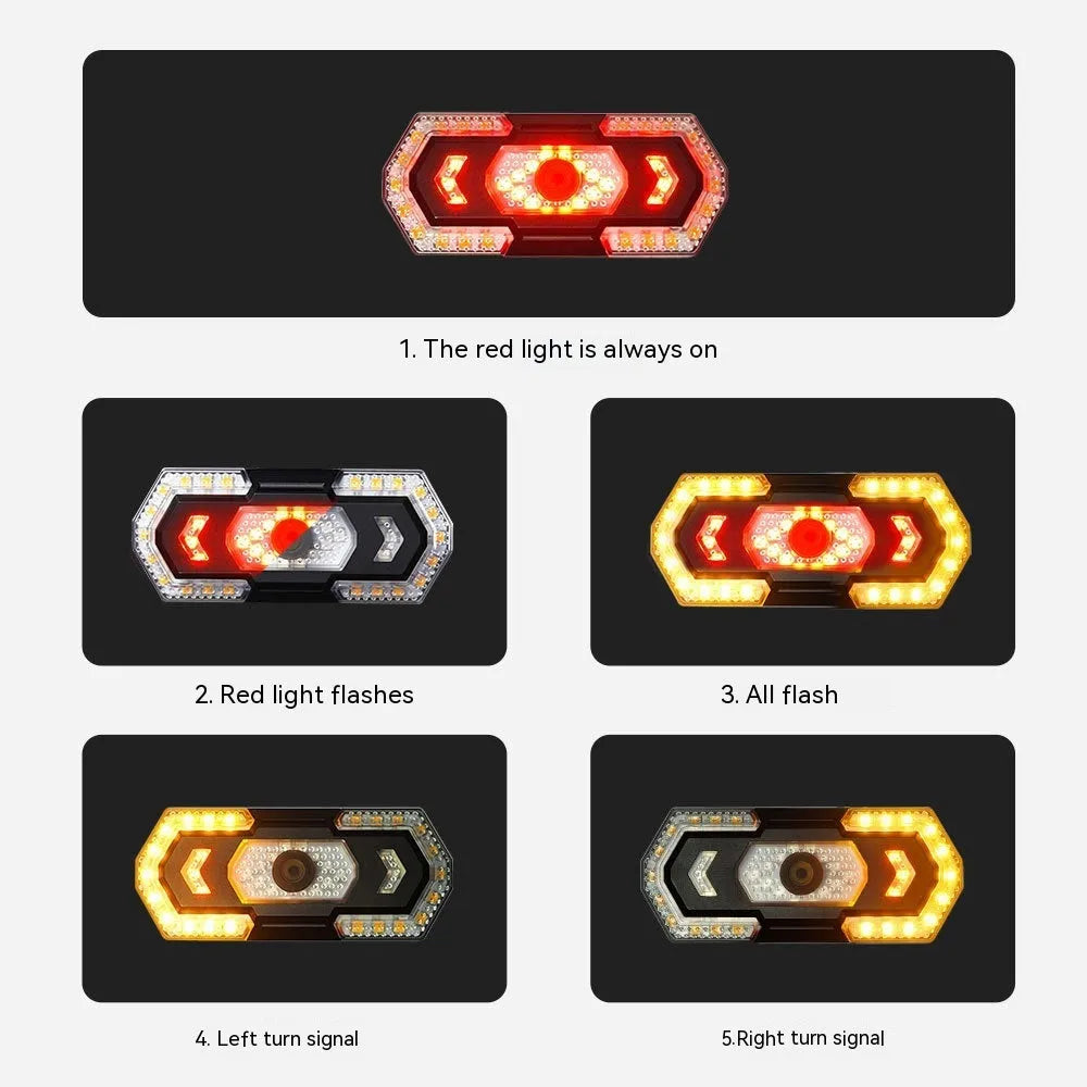 Black wireless remote control turn signal taillight with USB charging port for motorbikes and bicycles
