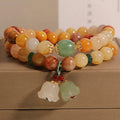 Natural jade multi-layer women's bracelet with orchid pendant charm on adjustable fastening