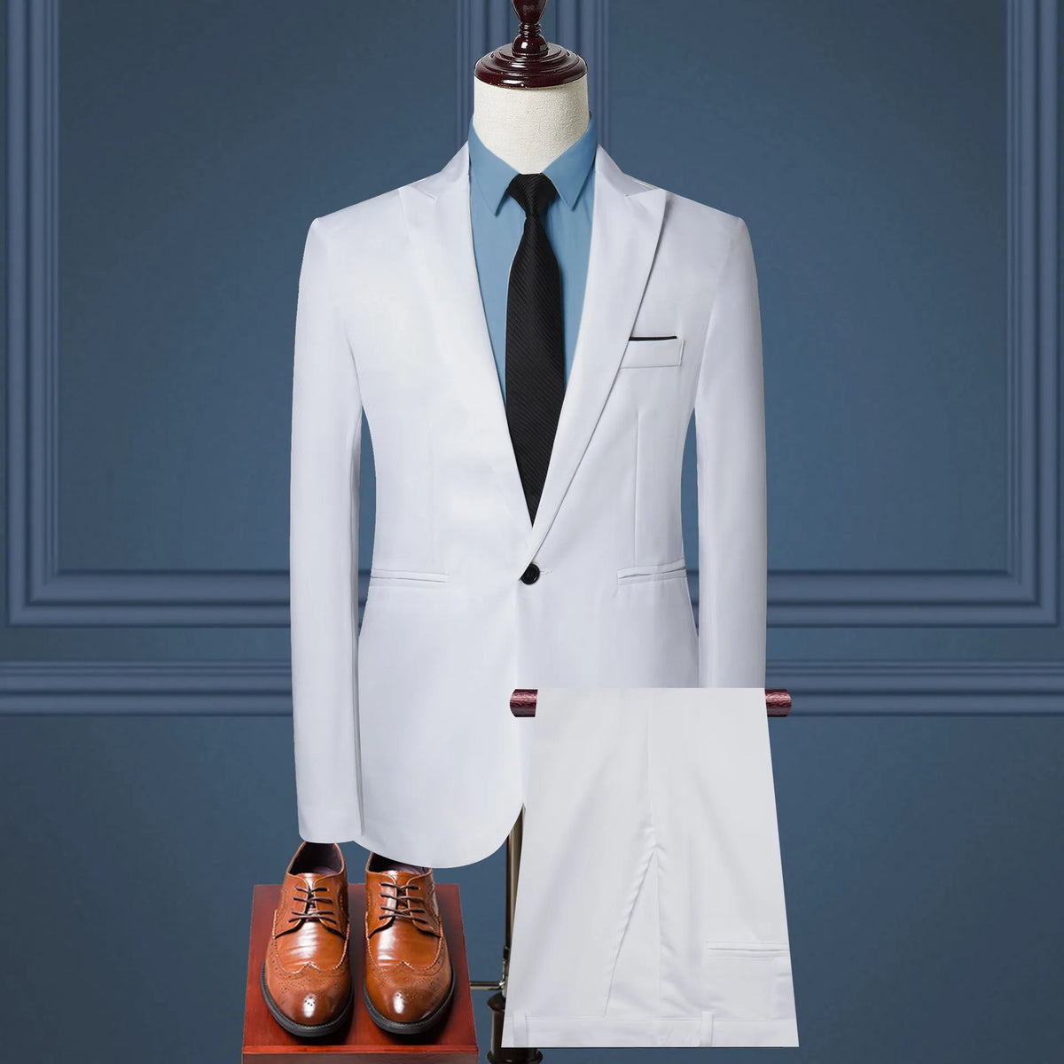 Men's solid colour two-piece leisure suit set with matching coat and trousers, polyester, sizes M to 5XL