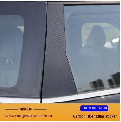 Protective film set for 23 Mitsubishi Outlander window pillars in carbon fibre and bright black finishes