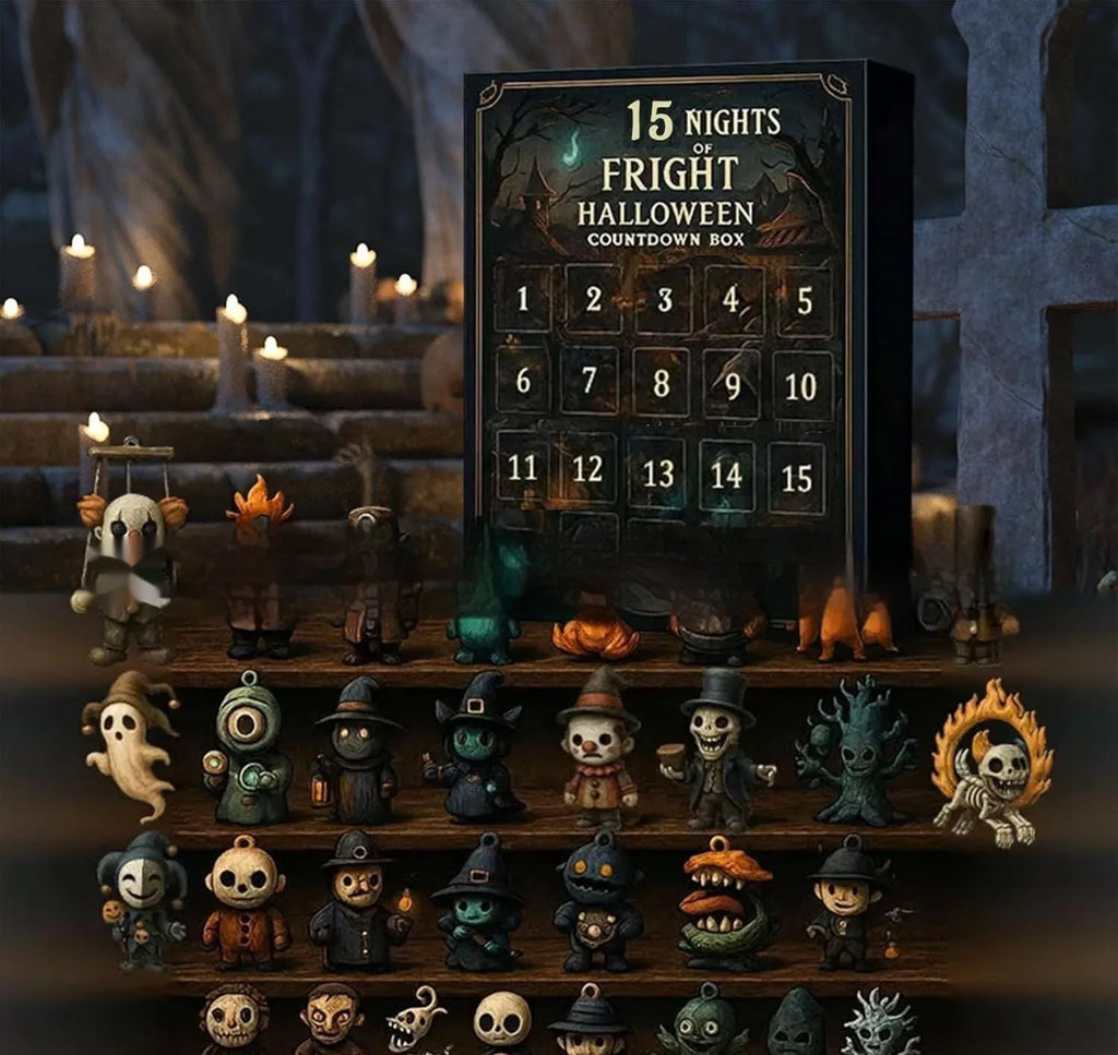 Halloween horror countdown blind box with doll figure in resin and plastic construction