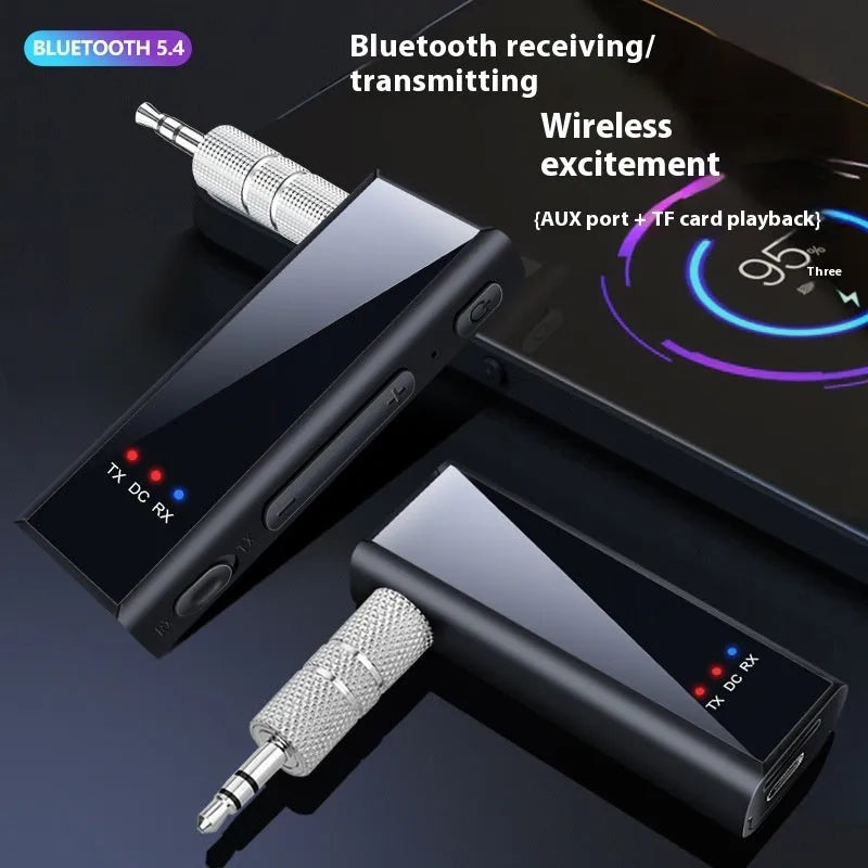 3.5mm Bluetooth 5.4 two-in-one audio receiver and transmitter adapter with plug-and-play design